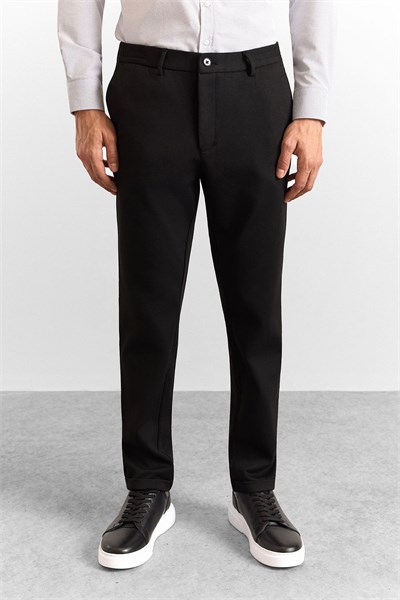 Siyah Slim Düz Twill Yarım Lastikli Jogger Pantolon