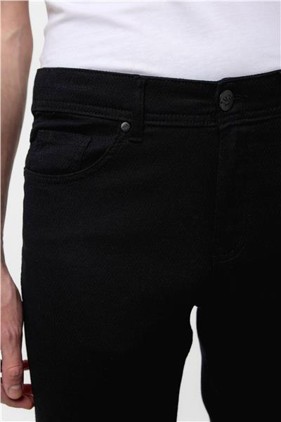 Siyah Slim Fit 5 Cep Kalıp Armürlü Kanvas Pantolon