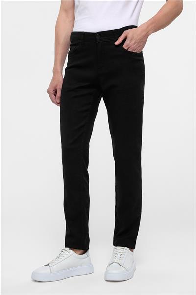 Siyah Slim Fit 5 Cep Kalıp Armürlü Kanvas Pantolon