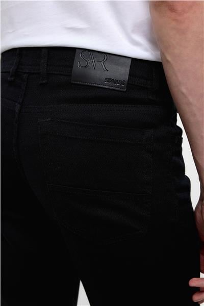 Siyah Slim Fit 5 Cep Kalıp Armürlü Kanvas Pantolon