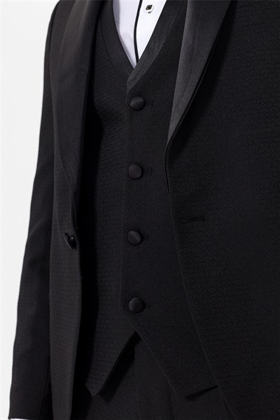Siyah Slim Fit Armürlü 6 Drop Smokin & Damatlık