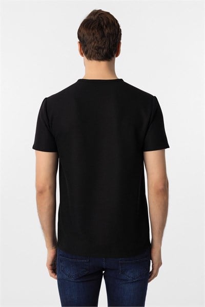 Siyah Slim Fit Armürlü Bisiklet Yaka Tişört