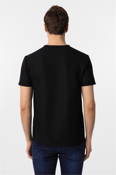Siyah Slim Fit Armürlü Bisiklet Yaka Tişört