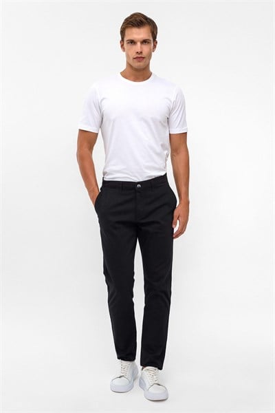 Siyah Slim Fit Armürlü Chino Pantolon