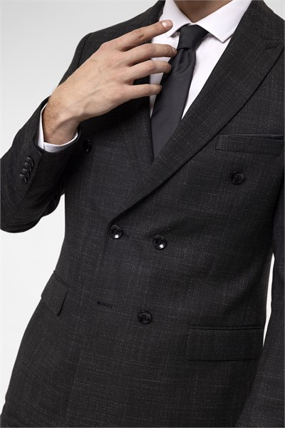 Siyah Slim Fit Armürlü Sivri Yaka 6 Drop Klasik Takım Elbise