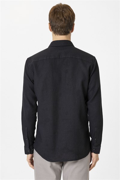 Siyah Slim Fit Desenli Klasik Yaka Gömlek