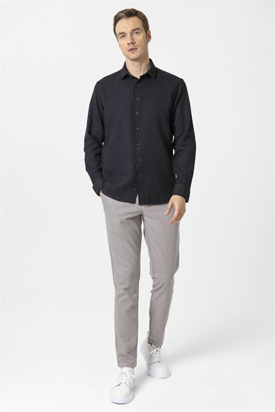 Siyah Slim Fit Desenli Klasik Yaka Gömlek
