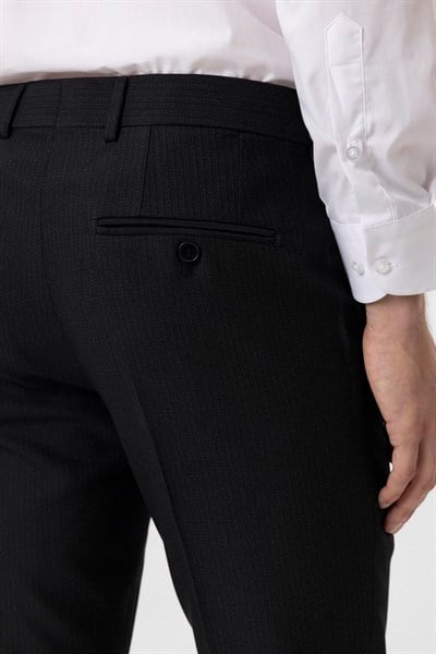 Siyah Slim Fit Desenli Kumaş Pantolon