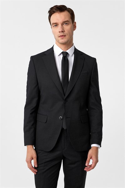 Siyah Slim Fit Desenli Mono Yaka 6 Drop Klasik Takım Elbise