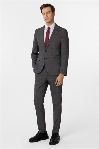 Siyah Slim Fit Desenli Mono Yaka 6 Drop Klasik Takım Elbise