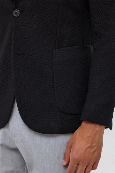 Siyah Slim Fit Desenli Mono Yaka 6 Drop Ceket