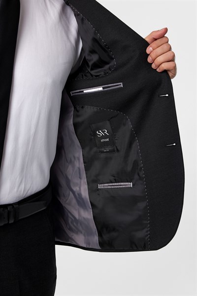 Siyah Slim Fit Desenli Mono Yaka 6 Drop Klasik Takım Elbise