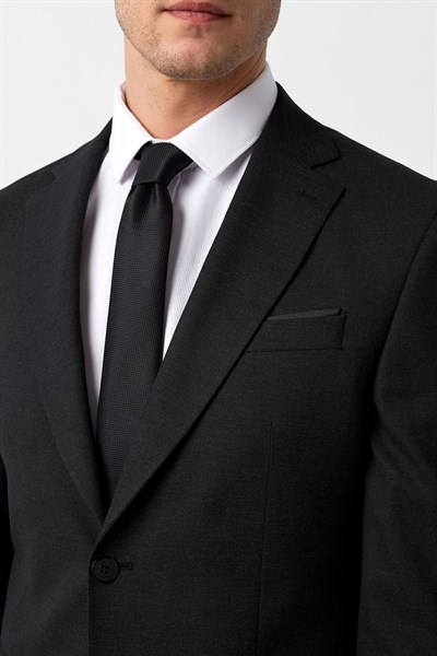 Siyah Slim Fit Desenli Mono Yaka 6 Drop Klasik Takım Elbise