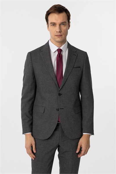 Siyah Slim Fit Desenli Mono Yaka 6 Drop Klasik Takım Elbise