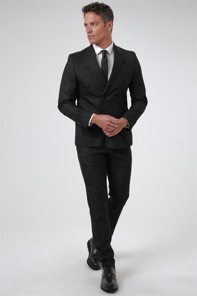 Siyah Slim Fit Desenli Sivri Yaka 6 Drop Klasik Takım Elbise