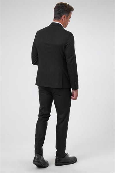 Siyah Slim Fit Desenli Sivri Yaka 6 Drop Klasik Takım Elbise