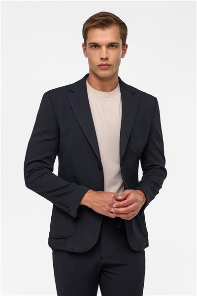 Siyah Slim Fit Düz 6 Drop Spor Takım Elbise