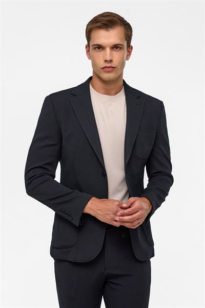 Siyah Slim Fit Düz 6 Drop Spor Takım Elbise