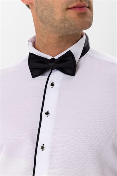 Siyah Slim Fit Düz Ata Yaka Gömlek