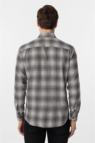 Siyah Slim Fit Düz Düğmeli Yaka Gömlek