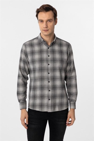 Siyah Slim Fit Düz Düğmeli Yaka Gömlek