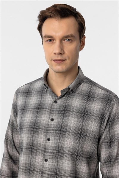 Siyah Slim Fit Düz Düğmeli Yaka Gömlek