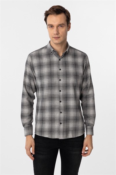 Siyah Slim Fit Düz Düğmeli Yaka Gömlek