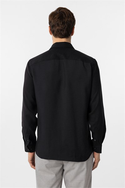 Siyah Slim Fit Düz Klasik Yaka Gömlek