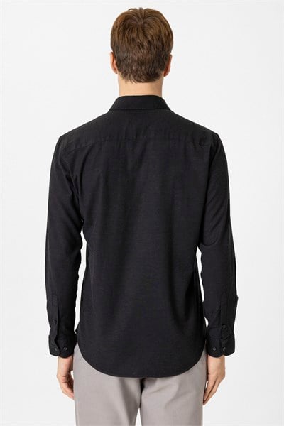 Siyah Slim Fit Düz Klasik Yaka Gömlek