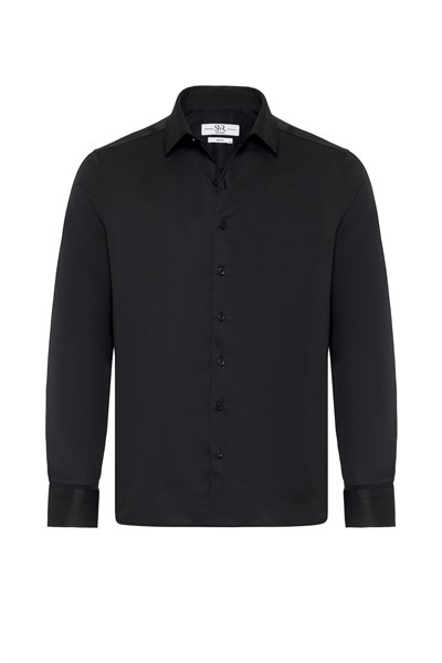 Siyah Slim Fit Düz Klasik Yaka Gömlek