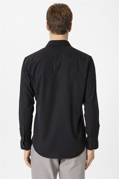Siyah Slim Fit Düz Klasik Yaka Gömlek