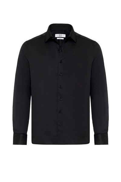 Siyah Slim Fit Düz Klasik Yaka Gömlek