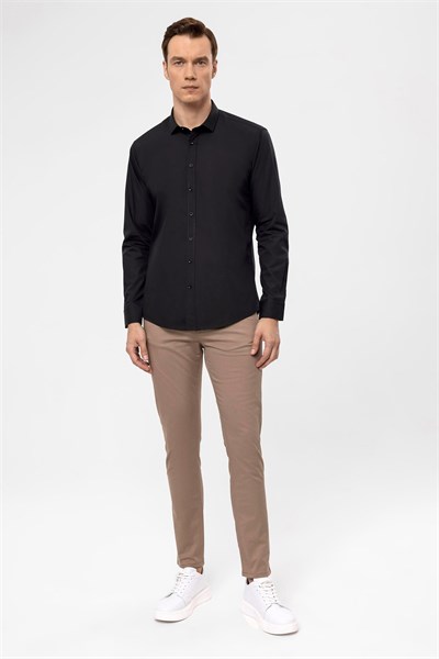 Siyah Slim Fit Düz Klasik Yaka Gömlek