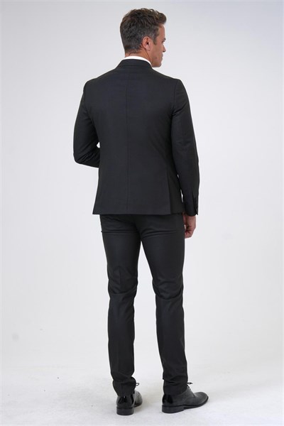 Siyah Slim Fit Düz Kruvaze Yaka 6 Drop Smokin & Damatlık