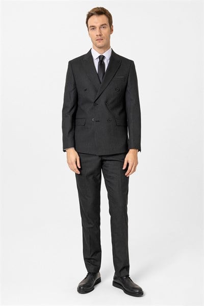 Siyah Slim Fit Düz Kruvaze Yaka 6 Drop Klasik Takım Elbise