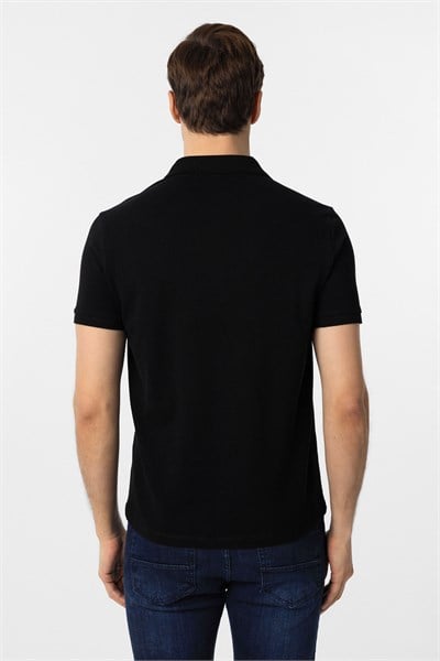 Siyah Slim Fit Düz Polo Yaka Tişört