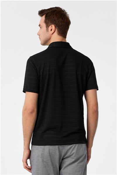 Siyah Slim Fitilli Polo Yaka Tişört