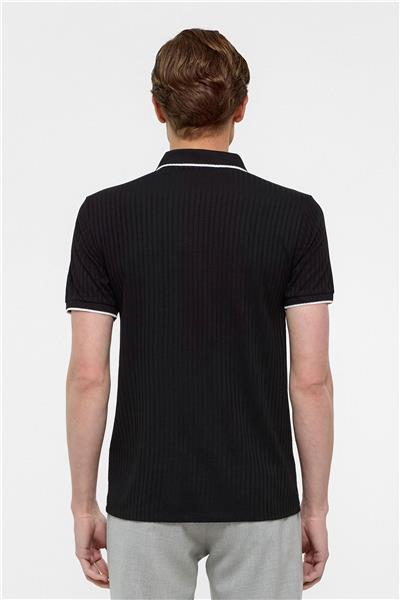 Siyah Slim Fitilli Polo Yaka Tişört