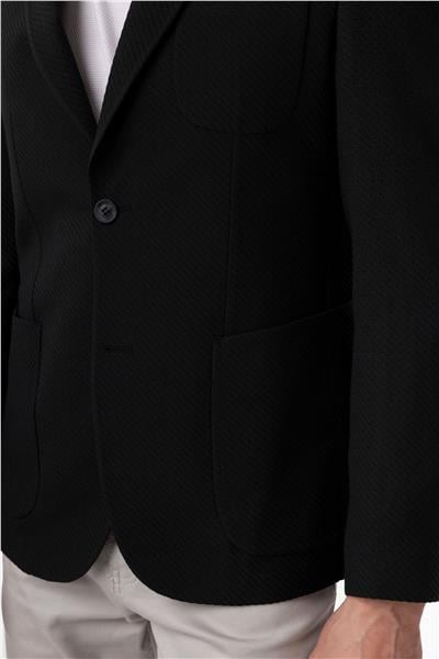 Siyah Slim Fitilli Sivri Yaka 6 Drop Ceket