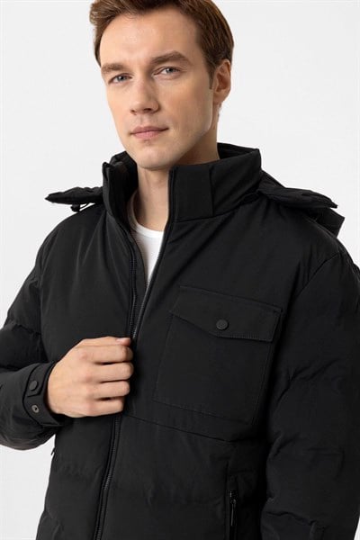 Siyah Slim Kapitone Mont