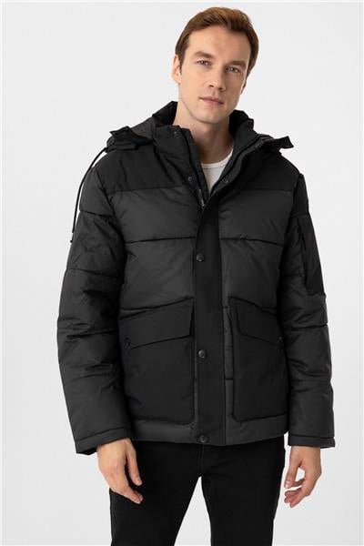 Siyah Slim Kapitone Mont