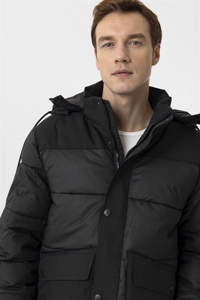 Siyah Slim Kapitone Mont