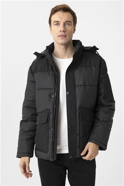 Siyah Slim Kapitone Mont