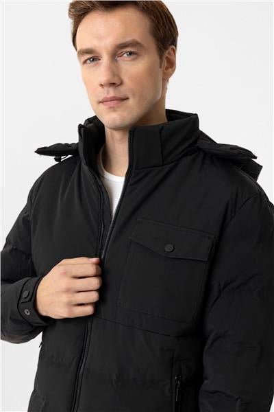 Siyah Slim Kapitone Mont