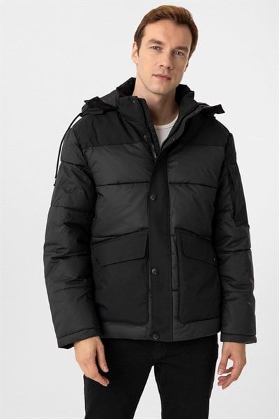 Siyah Slim Kapitone Mont