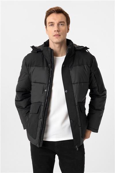 Siyah Slim Kapitone Mont