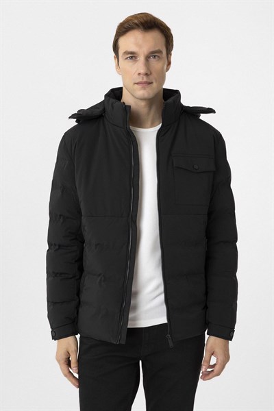 Siyah Slim Kapitone Mont