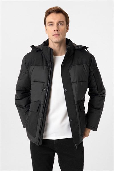 Siyah Slim Kapitone Mont