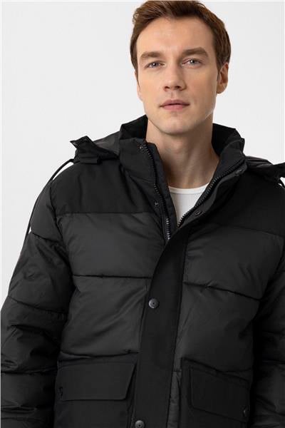 Siyah Slim Kapitone Mont