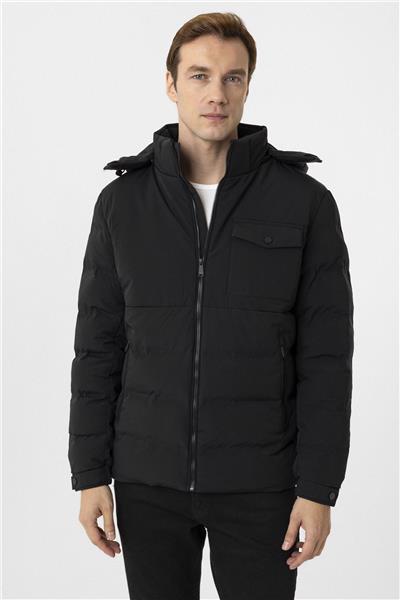 Siyah Slim Kapitone Mont